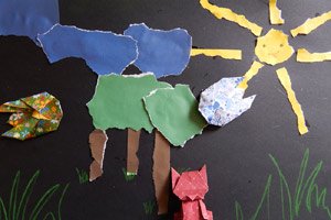 Bastelideen für Kleinkinder: mit bunten Schnipseln malen