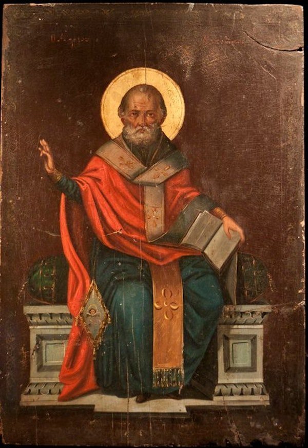Dieses Gemälde zeigt den heiligen Nikolaus von Myra.