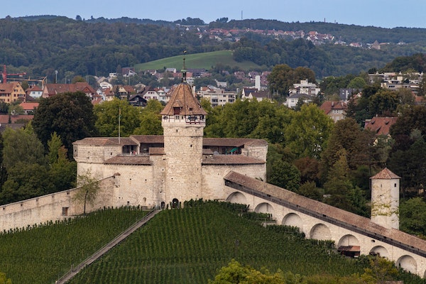 Die Festung Munot mit den Weinreben und Schaffhausen im Hintergrund